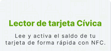 Pantallas de una app lectora de tarjeta Cívica con consulta y activación de saldo.