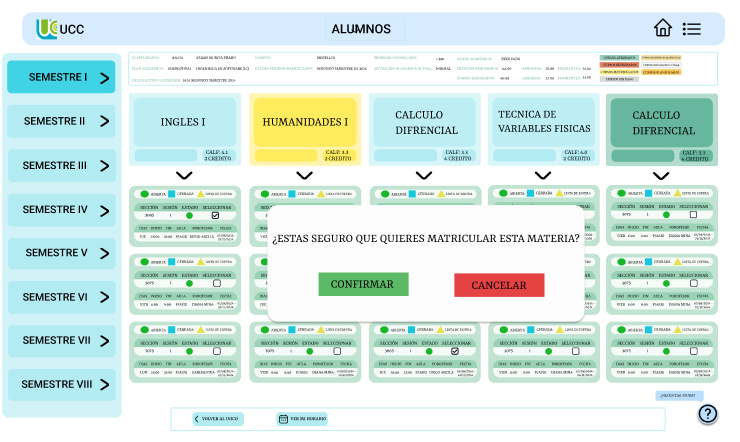 Pantalla de plataforma universitaria con módulos académicos y navegación reorganizada.