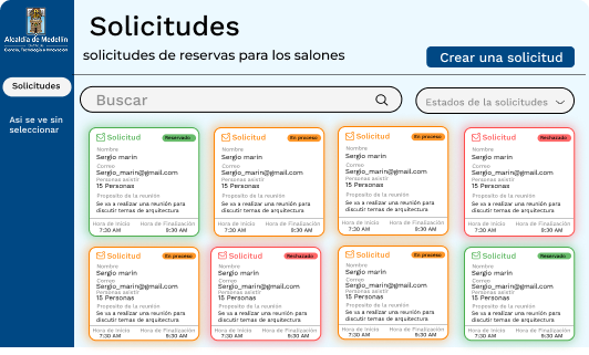 Interfaz web de reservas con calendario, listado de espacios y flujo de selección.